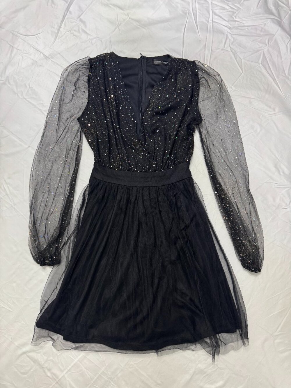SHEIN Miss Ord Black Sparkle Mesh Sleeve Dress Women's XS